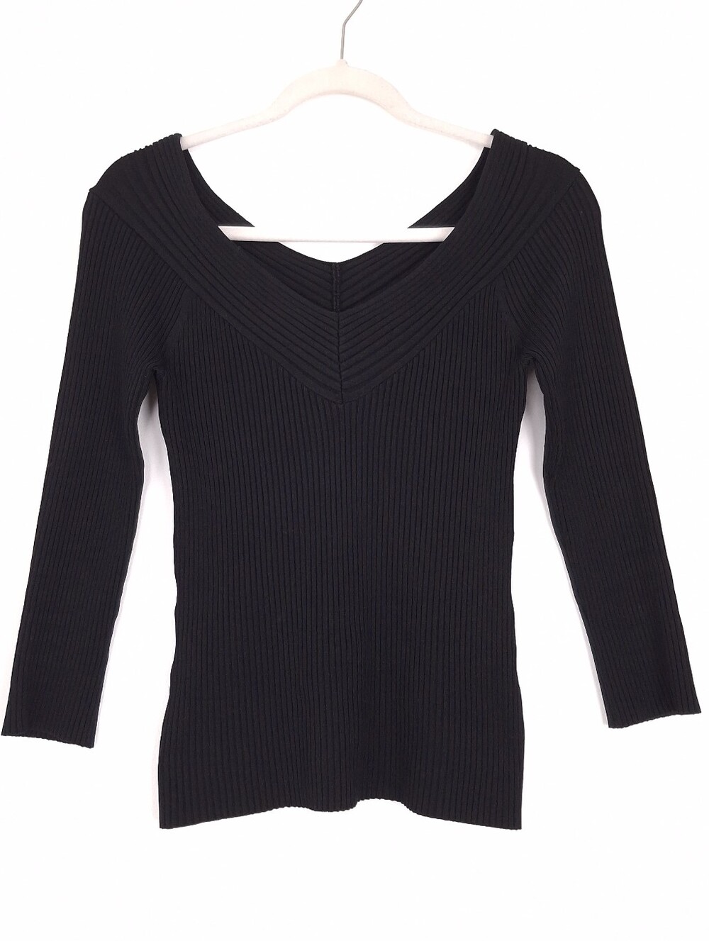 Bebe vintage Y2K sweater silk blend ribbed knit slim fit v-neck 3/4 sleeve black